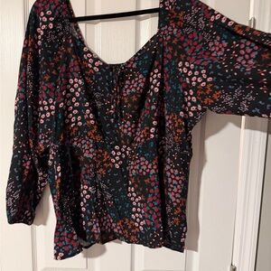 Chic Floral Print Blouse - Black and Pink